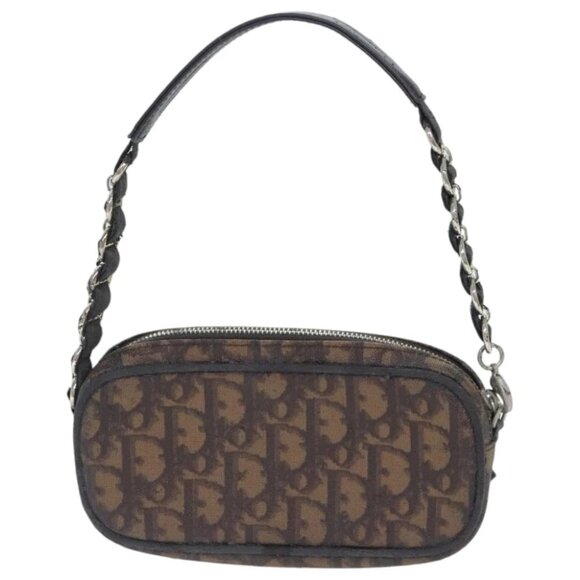 Christian Dior Trotter Canvas Trotter Romantic Pouch PVC Brown Silver Auth 93042 - Picture 3 of 15